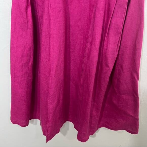 J. Peterman Bright Pink Fuchsia Linen Silk Pleated Dress Size 6 - Picture 7 of 14